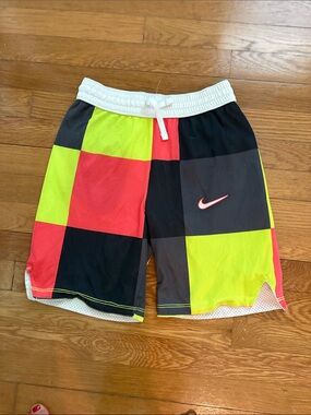 Nike Colorblock Kids Athletic Shorts - Neon Yellow, Red, Black
